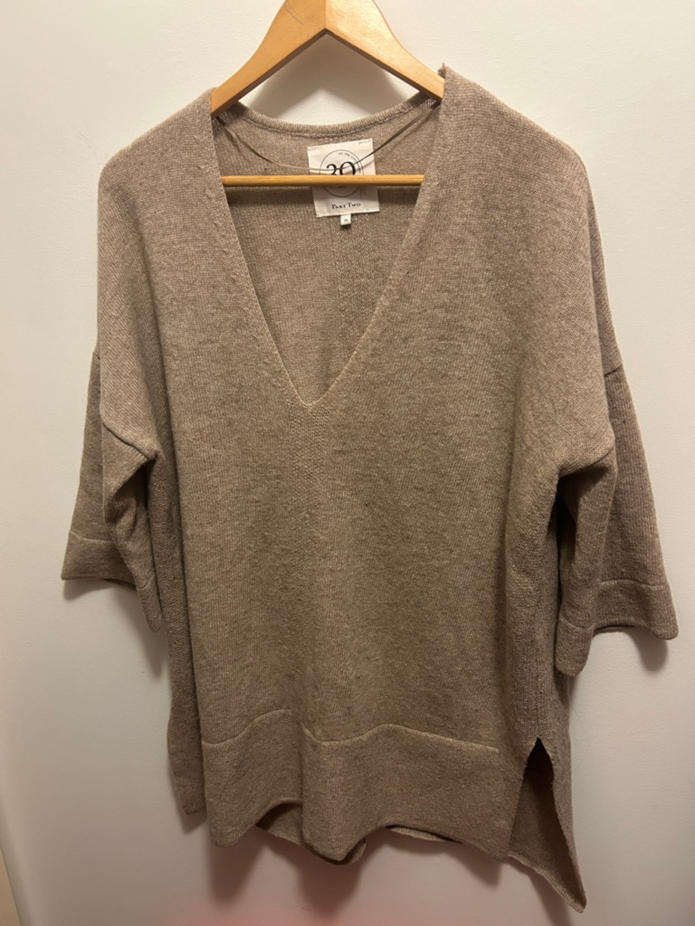 Part Two Taupe V-Neck Relaxed Knit Sweater